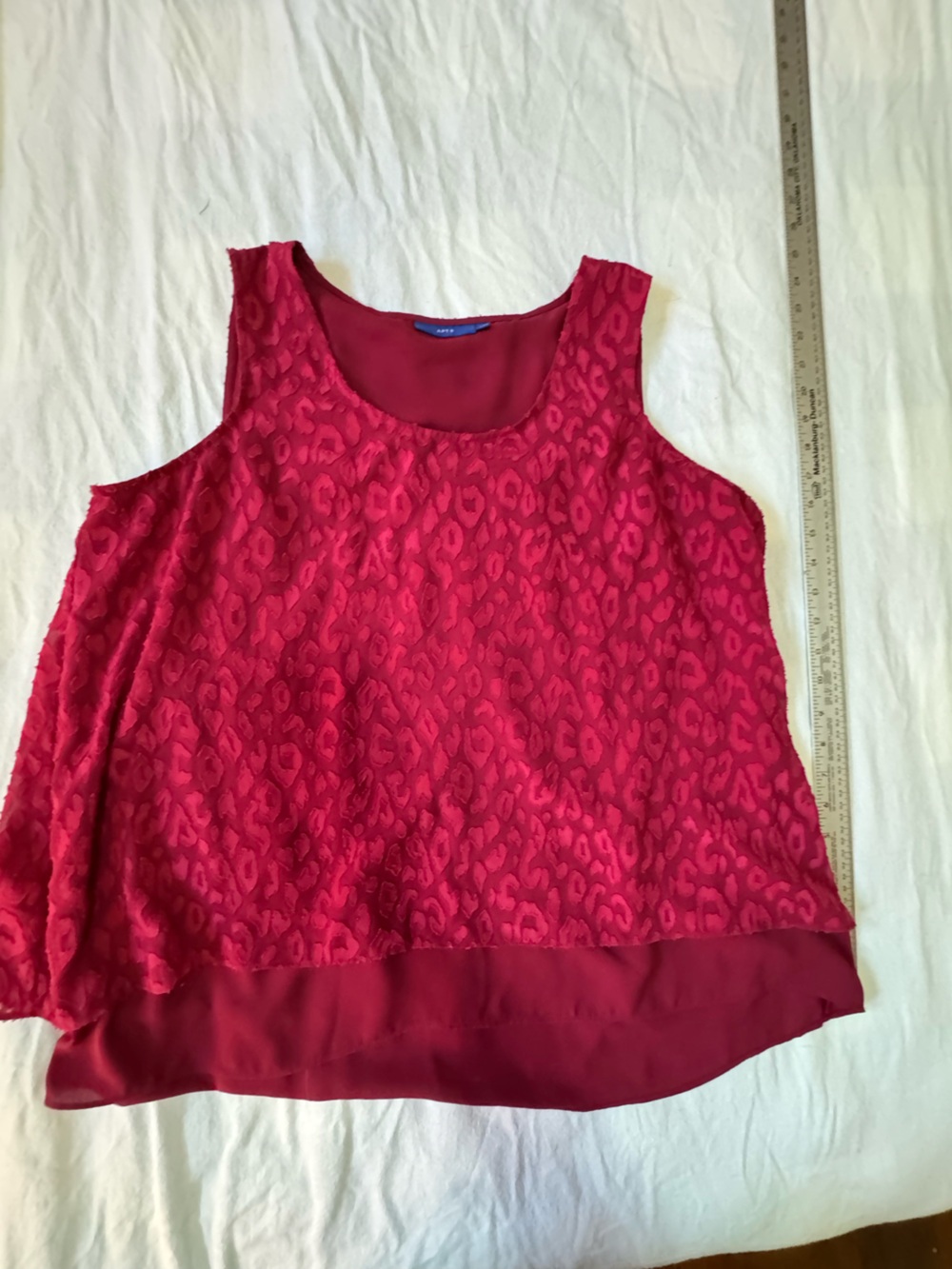 Apt 9 Flocked Leopard Print Sleeveless Top Burgundy Wine Red Textured